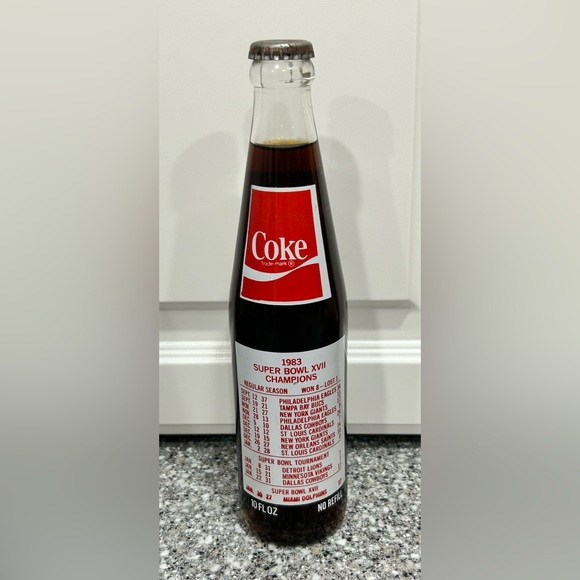 1983 Washington Redskins Unopened Super Bowl XVII 10oz COKE Bottle w/ Schedule - Picture 3 of 5